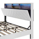 Oikiture Bed Frame King Size with LED Storage Bedhead White - Front View