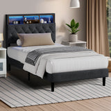 Oikiture Bed Frame with LED Storage Bedhead King Single Size NOVI - Side View