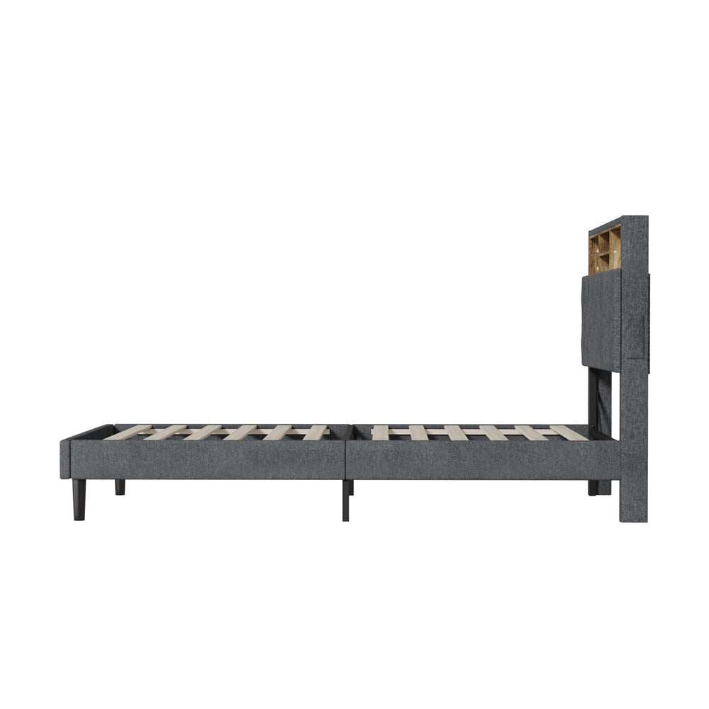 Oikiture Bed Frame with LED Storage Bedhead King Single Size NOVI