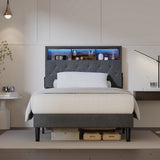 Oikiture Bed Frame with LED Storage Bedhead King Single Size NOVI - Low Angle