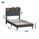 Oikiture Bed Frame with LED Storage Bedhead King Single Size NOVI - Rear View