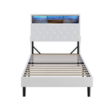 Oikiture Bed Frame King Single Size with LED Storage Bedhead White