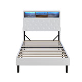 Oikiture Bed Frame King Single Size with LED Storage Bedhead White - Side View