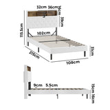Oikiture Bed Frame King Single Size with LED Storage Bedhead White - Close-Up Angle