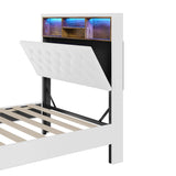 Oikiture Bed Frame King Single Size with LED Storage Bedhead White