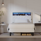 Oikiture Bed Frame King Single Size with LED Storage Bedhead White