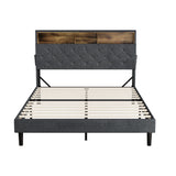 Oikiture Bed Frame with LED Storage Bedhead Queen Size NOVI - Low Angle