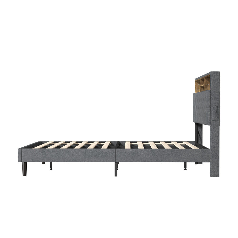 Oikiture Bed Frame with LED Storage Bedhead Queen Size NOVI