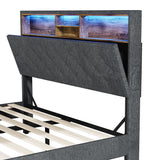 Oikiture Bed Frame with LED Storage Bedhead Queen Size NOVI - Front View