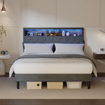 Oikiture Bed Frame with LED Storage Bedhead Queen Size NOVI