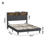 Oikiture Bed Frame with LED Storage Bedhead Queen Size NOVI - 45-Degree Angle