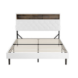 Oikiture Bed Frame Queen Size with LED Storage Bedhead White