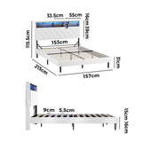Oikiture Bed Frame Queen Size with LED Storage Bedhead White - Rear View