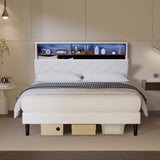 Oikiture Bed Frame Queen Size with LED Storage Bedhead White - 45-Degree Angle