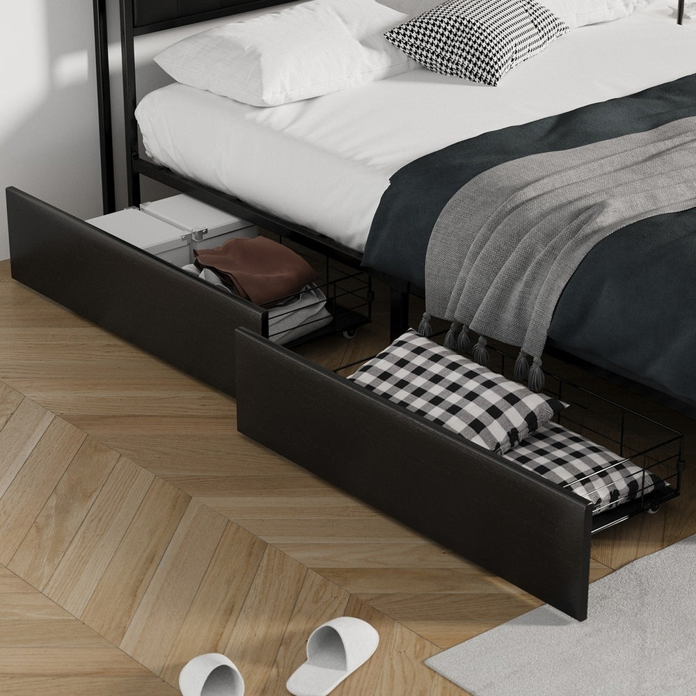 Oikiture 4x Trundle Drawers for Bed Frame with Wheels Metal Black