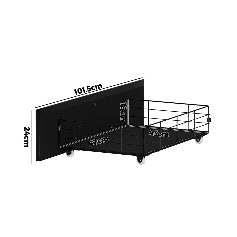 Oikiture 4x Trundle Drawers for Bed Frame with Wheels Metal Black