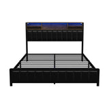 Oikiture Bed Frame Queen Size LED Storage Bedhead Leather Black
