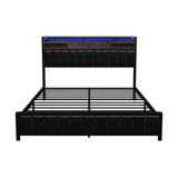 Oikiture Bed Frame Queen Size LED Storage Bedhead Leather Black - Extra Image