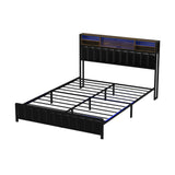 Oikiture Bed Frame Queen Size LED Storage Bedhead Leather Black - Rear View