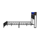 Oikiture Bed Frame Queen Size LED Storage Bedhead Leather Black - Side View