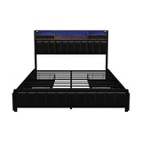 Oikiture Bed Frame Queen Size LED Storage Bedhead 4 Drawers Leather