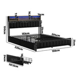 Oikiture Bed Frame Queen Size LED Storage Bedhead 4 Drawers Leather