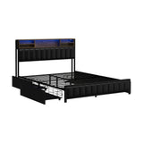 Oikiture Bed Frame Queen Size LED Storage Bedhead 4 Drawers Leather - Rear View