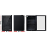 Devanti 115L Bar Fridge Glass Door w/Light Black - Front View