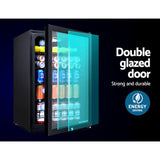 Devanti 115L Bar Fridge Glass Door w/Light Black - Side View