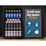 Devanti 115L Bar Fridge Glass Door w/Light Black - 45-Degree Angle