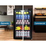 Devanti 115L Bar Fridge Glass Door w/Light Black - Close-Up Angle