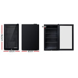 Devanti 98L Bar Fridge Glass Door Mini Fridges Freezer Black - Front View