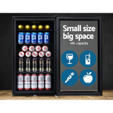 Devanti 98L Bar Fridge Glass Door Mini Fridges Freezer Black - Side View