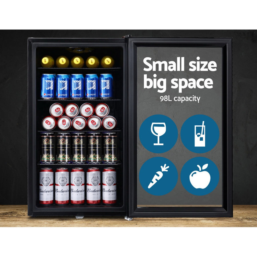 Devanti 98L Bar Fridge Glass Door Mini Fridges Freezer Black, image 3