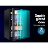 Devanti 98L Bar Fridge Glass Door Mini Fridges Freezer Black - Top-Down View