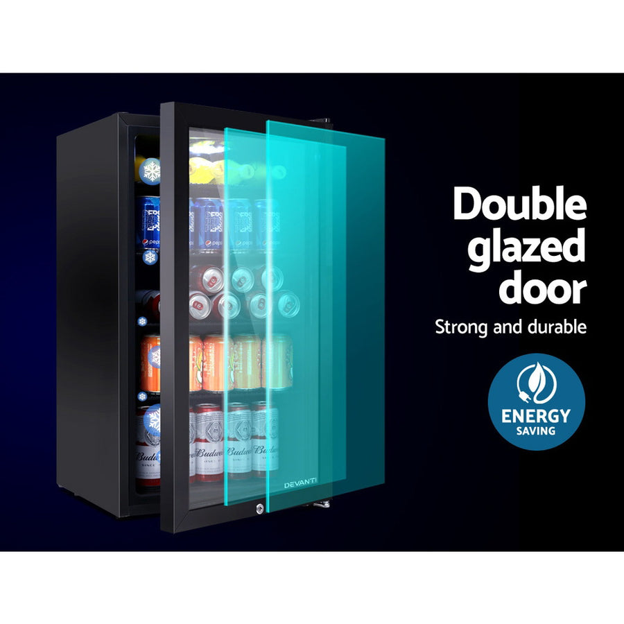 Devanti 98L Bar Fridge Glass Door Mini Fridges Freezer Black, image 4