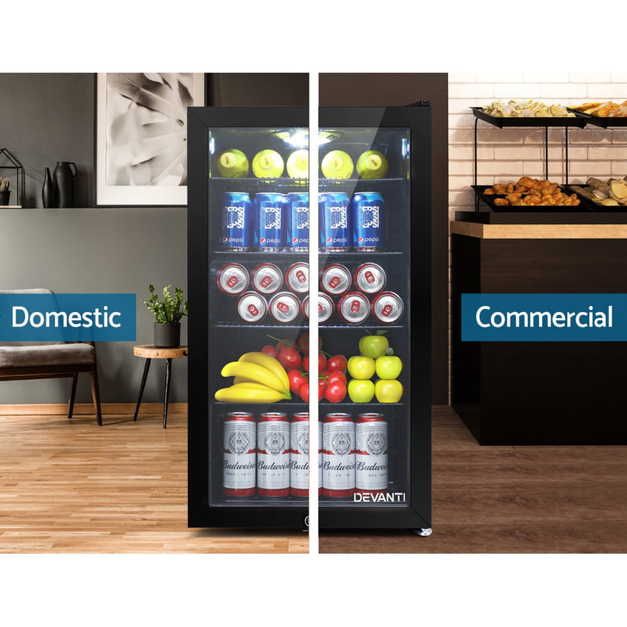 Devanti 98L Bar Fridge Glass Door Mini Fridges Freezer Black, image 7
