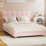 Oikiture Bed Frame Double Size Tufted Bedhead Boucle Fabric Pink - 45-Degree Angle