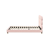Oikiture Bed Frame Double Size Tufted Bedhead Boucle Fabric Pink - Side View
