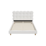 Oikiture Bed Frame Double Tufted Bedhead Boucle Fabric White