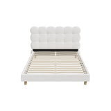 Oikiture Bed Frame Double Tufted Bedhead Boucle Fabric White - Rear View