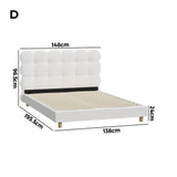 Oikiture Bed Frame Double Tufted Bedhead Boucle Fabric White - Front View