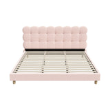 Oikiture Bed Frame King Size Tufted Bedhead Boucle Fabric Pink - Front View