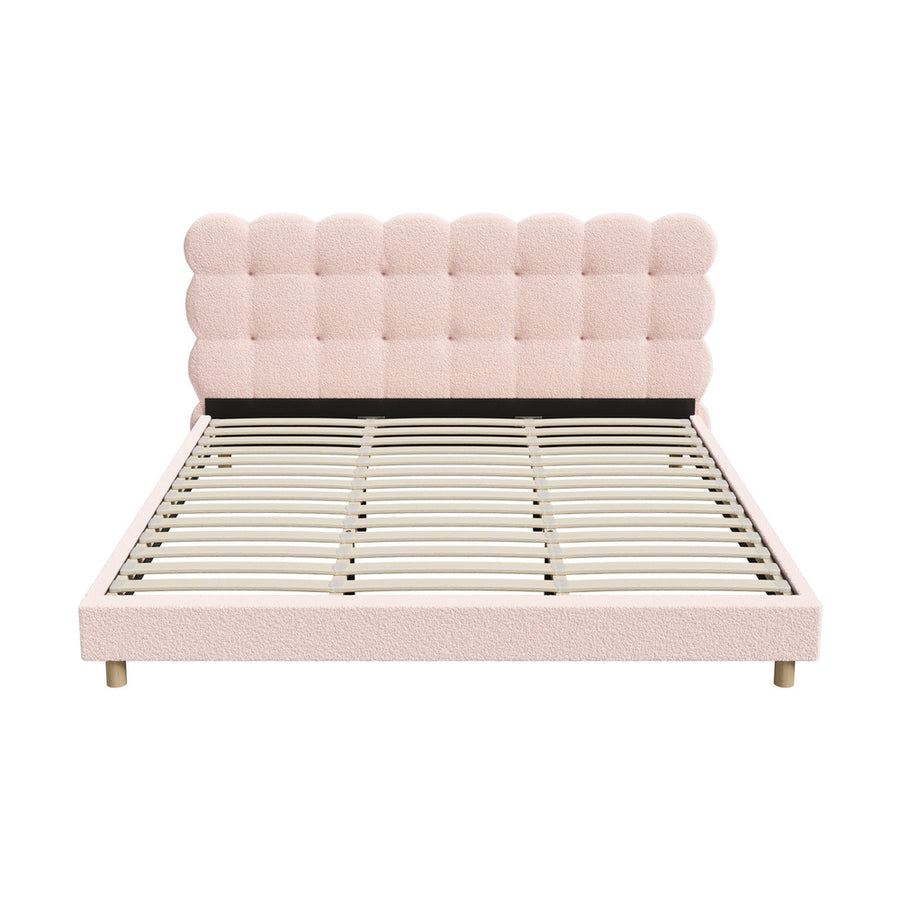 Oikiture Bed Frame King Size Tufted Bedhead Boucle Fabric Pink