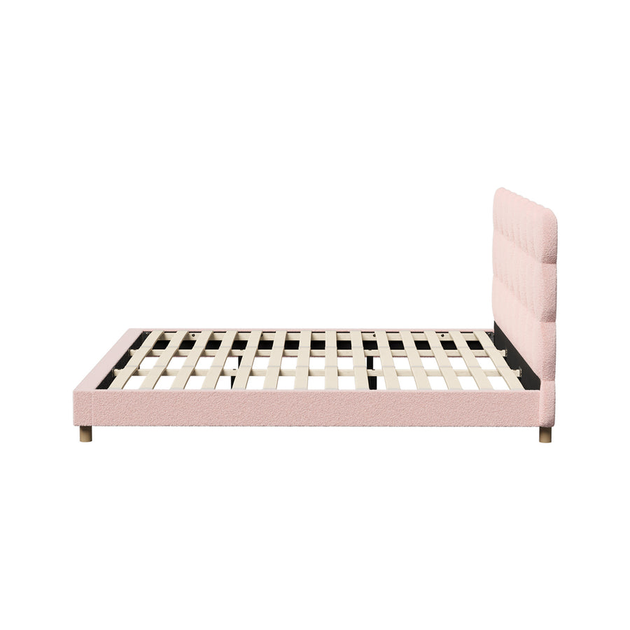 Oikiture Bed Frame King Size Tufted Bedhead Boucle Fabric Pink