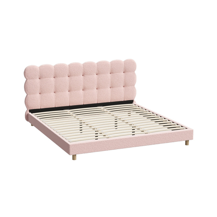 Oikiture Bed Frame King Size Tufted Bedhead Boucle Fabric Pink