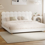 Oikiture Bed Frame King Tufted Bedhead Boucle Fabric White, image 2