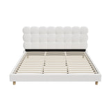 Oikiture Bed Frame King Tufted Bedhead Boucle Fabric White