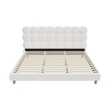 Oikiture Bed Frame King Tufted Bedhead Boucle Fabric White - Rear View