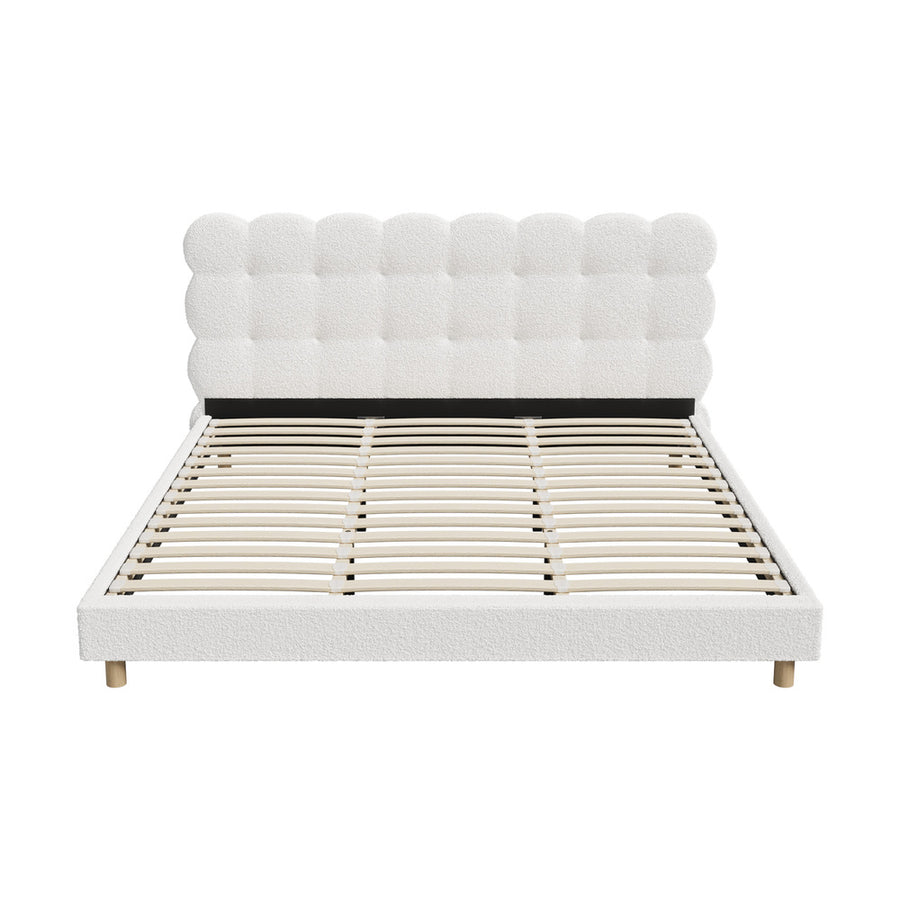 Oikiture Bed Frame King Tufted Bedhead Boucle Fabric White, image 6